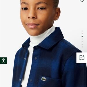 Lacoste Children's Plaid Print Flannel Overshirt, Navy Blue/White, 5 Years NWOT